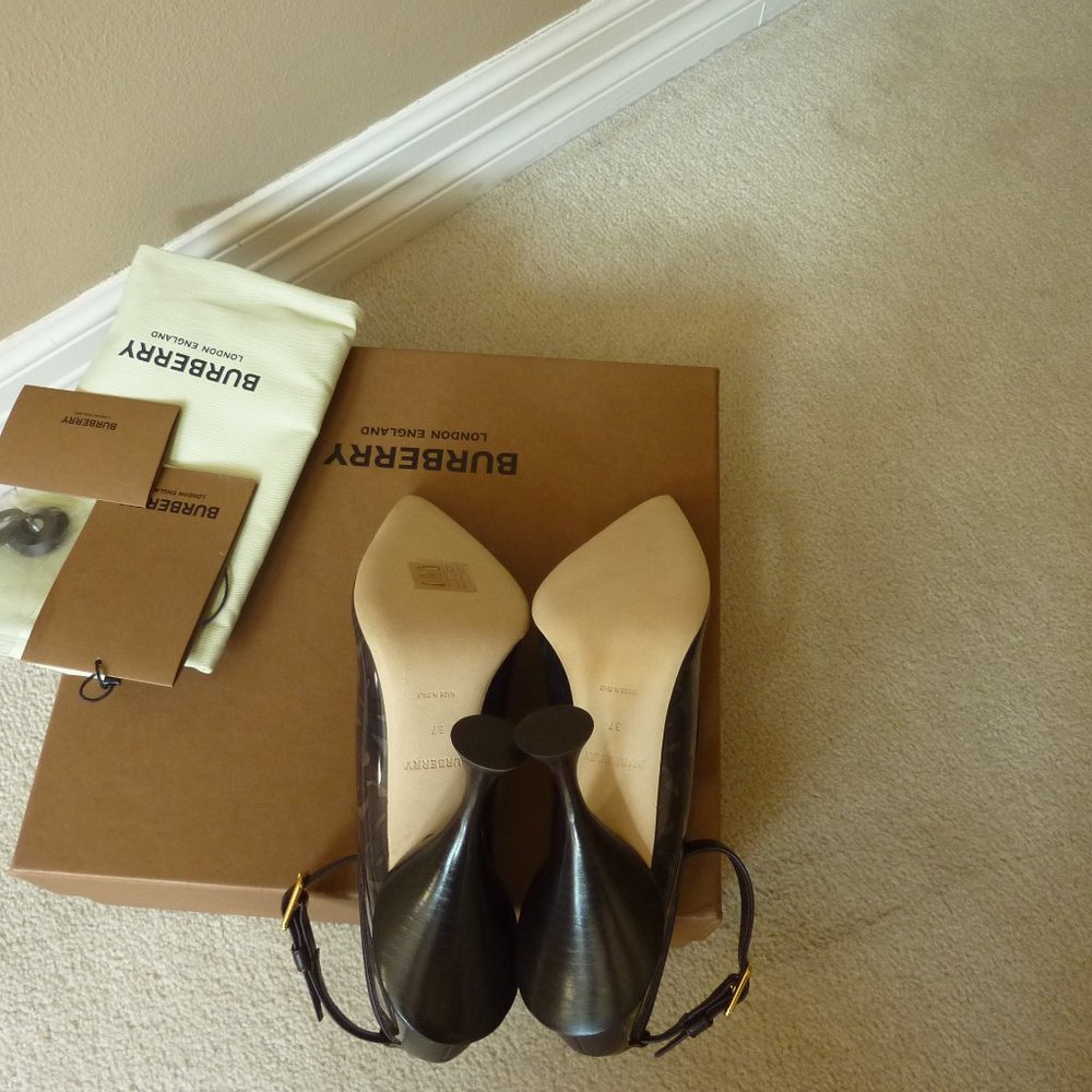 BURBERRY 'Evan' TB Monogram Logo Ankle-Strap Transparent Pumps (Brown) - 7B - Picture 11 of 15